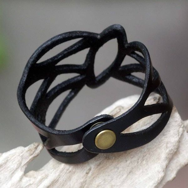 Alternate image for Indonesian Leather Wristband Bracelet Licorice Nest