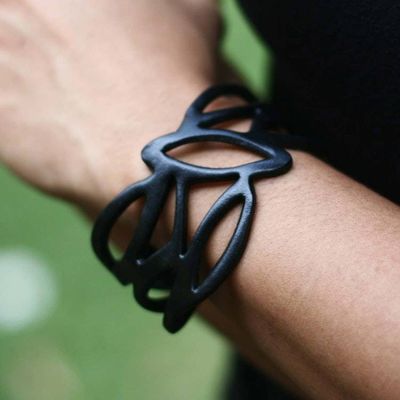 Alternate image for Indonesian Leather Wristband Bracelet Licorice Nest