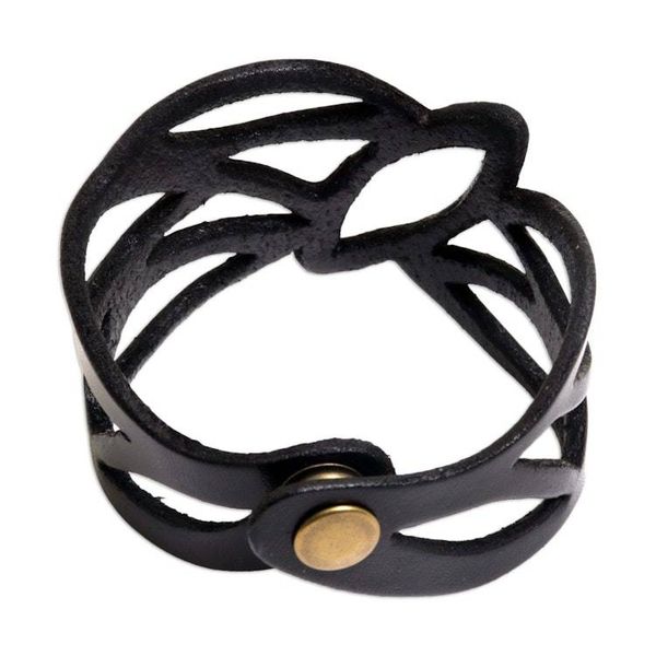 Alternate image for Indonesian Leather Wristband Bracelet Licorice Nest