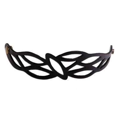 Alternate image for Indonesian Leather Wristband Bracelet Licorice Nest