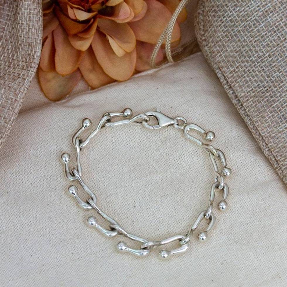 Taxco Silver Hook Chain Link Bracelet from Mexico 'Silver Harmony'