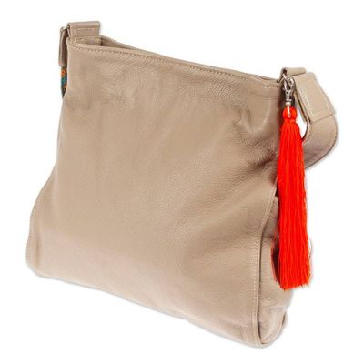 Alternate image for Taupe Leather Shoulder Bag with Interior Pockets Cityslicker