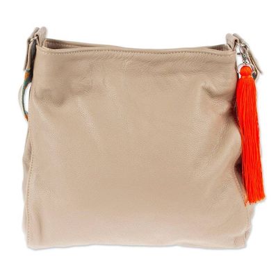 Alternate image for Taupe Leather Shoulder Bag with Interior Pockets Cityslicker