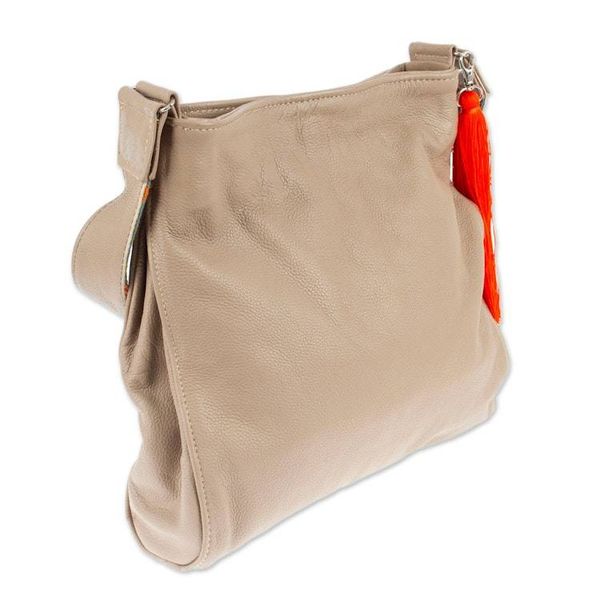 Alternate image for Taupe Leather Shoulder Bag with Interior Pockets Cityslicker