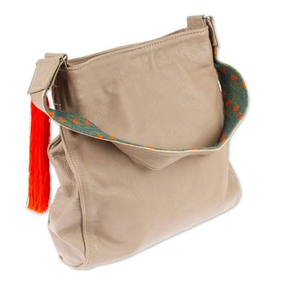 Alternate image for Taupe Leather Shoulder Bag with Interior Pockets Cityslicker