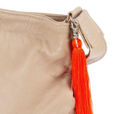 Alternate image for Taupe Leather Shoulder Bag with Interior Pockets Cityslicker