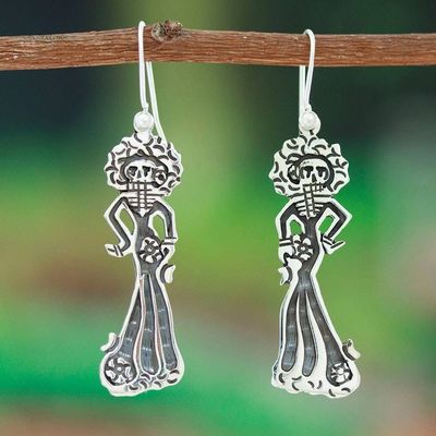 Alternate image for Taxco Silver Day of the Dead Catrina Bride Dangle Earrings Catrina Bride