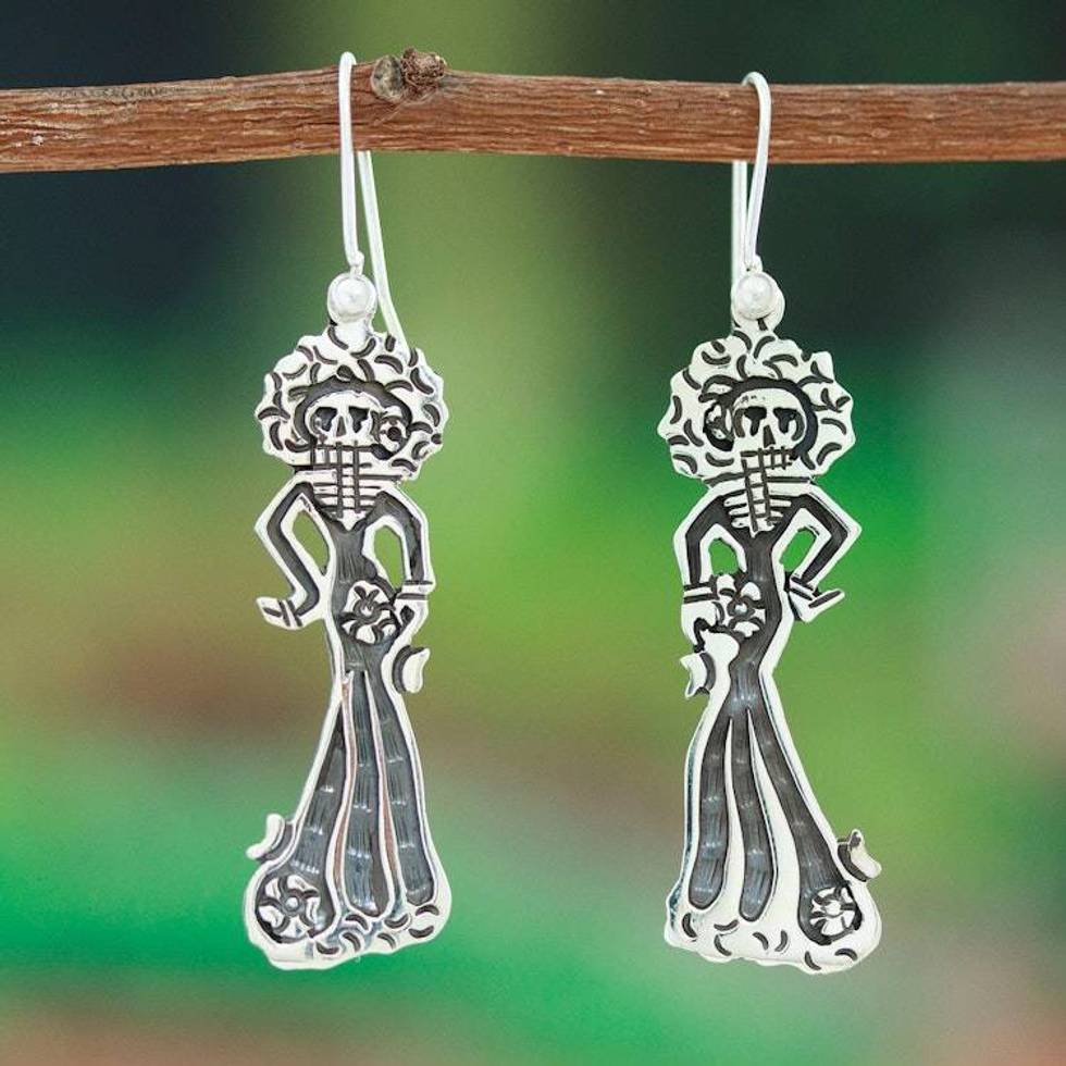 Taxco Silver Day of the Dead Catrina Bride Dangle Earrings 'Catrina Bride'