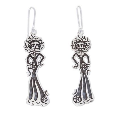 Alternate image for Taxco Silver Day of the Dead Catrina Bride Dangle Earrings Catrina Bride