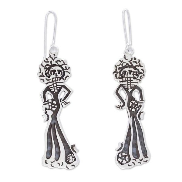 Alternate image for Taxco Silver Day of the Dead Catrina Bride Dangle Earrings Catrina Bride