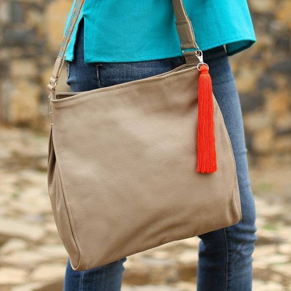 Alternate image for Taupe Leather Shoulder Bag with Interior Pockets Cityslicker