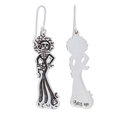 Alternate image for Taxco Silver Day of the Dead Catrina Bride Dangle Earrings Catrina Bride