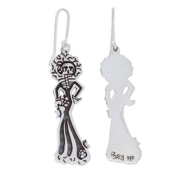 Alternate image for Taxco Silver Day of the Dead Catrina Bride Dangle Earrings Catrina Bride