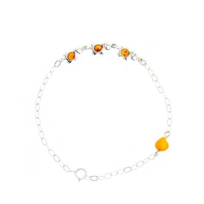 Alternate image for 925 Sterling Silver and Amber Link Bracelet with Elephants Amber and Elephants