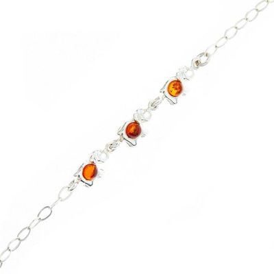 Alternate image for 925 Sterling Silver and Amber Link Bracelet with Elephants Amber and Elephants