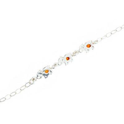 Alternate image for 925 Sterling Silver and Amber Link Bracelet with Elephants Amber and Elephants