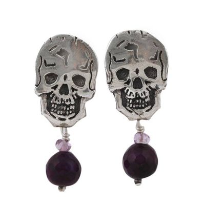 Alternate image for Agate and Amethyst Skull Dangle Earrings from Mexico Transition