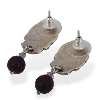 Alternate image for Agate and Amethyst Skull Dangle Earrings from Mexico Transition