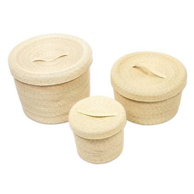Alternate image for Lidded Baskets Made from Palm Frond Fiber Set of 3 Market Treasures