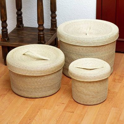 Alternate image for Lidded Baskets Made from Palm Frond Fiber Set of 3 Market Treasures
