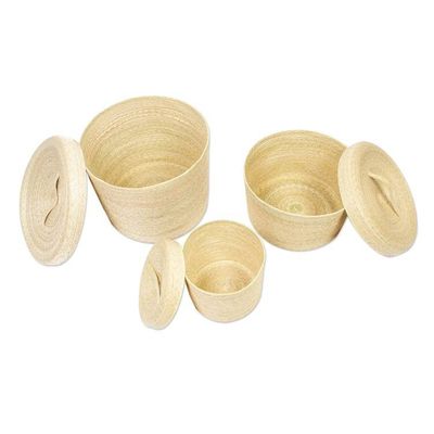 Alternate image for Lidded Baskets Made from Palm Frond Fiber Set of 3 Market Treasures
