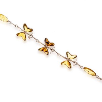 Alternate image for Butterfly-Themed Polished Natural Amber Station Bracelet Ancient Butterfly