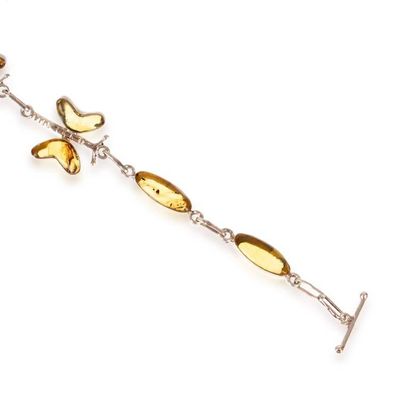Alternate image for Butterfly-Themed Polished Natural Amber Station Bracelet Ancient Butterfly