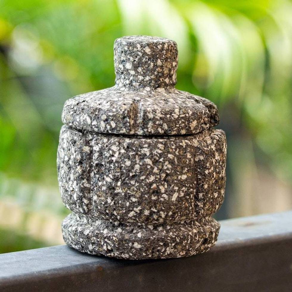 Hand Carved Basalt Trinket Box with Lid 'Ancient Ways'