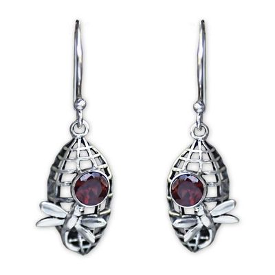 Alternate image for Silver Dragonfly Earrings with 1 Carat Garnet Accents Kintamani Dragonfly in Crimson