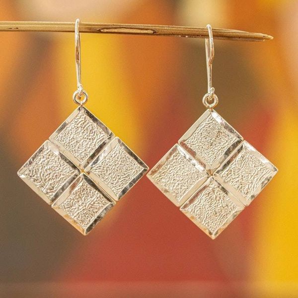 Alternate image for Contemporary Handcrafted Textured Sterling Silver Earrings Windows of Texture