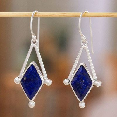 Primary image for Lapis Lazuli and 950 Silver Artisan Earrings Spark of Blue