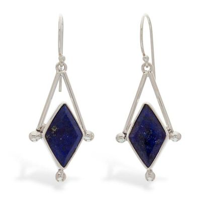 Alternate image for Lapis Lazuli and 950 Silver Artisan Earrings Spark of Blue