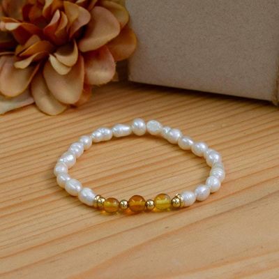 Alternate image for Cultured Pearl Beaded Stretch Bracelet with Amber Stones Pearly Courage