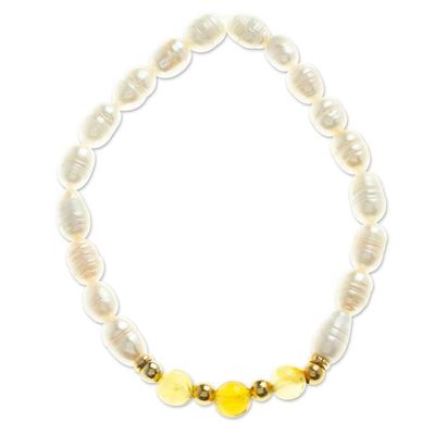 Alternate image for Cultured Pearl Beaded Stretch Bracelet with Amber Stones Pearly Courage