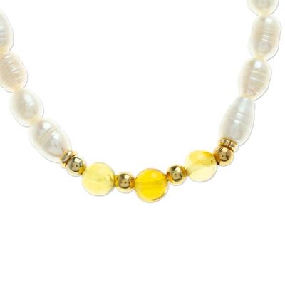 Alternate image for Cultured Pearl Beaded Stretch Bracelet with Amber Stones Pearly Courage
