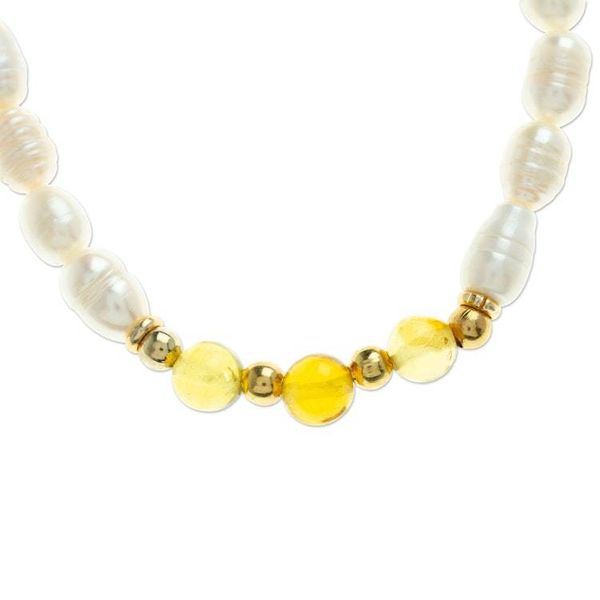 Alternate image for Cultured Pearl Beaded Stretch Bracelet with Amber Stones Pearly Courage
