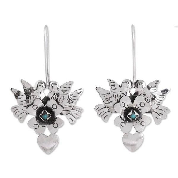 Alternate image for Sterling Silver and Turquoise Accent Dove Drop Earrings Calm and Compassion