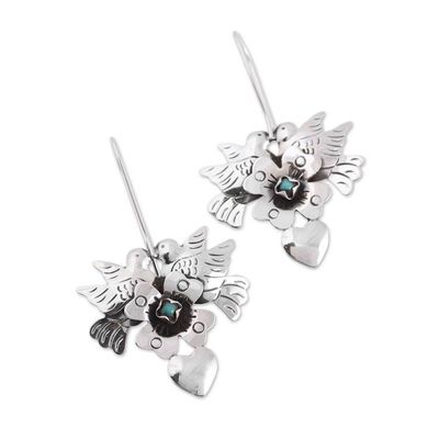 Alternate image for Sterling Silver and Turquoise Accent Dove Drop Earrings Calm and Compassion