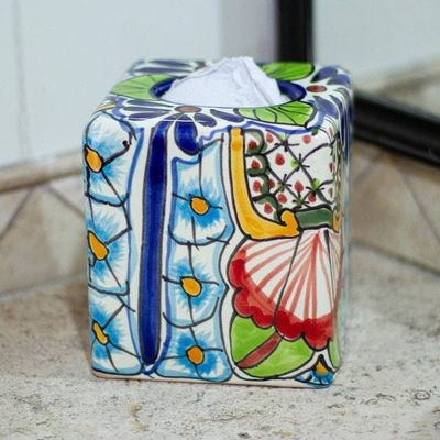 Alternate image for Hand Painted Talavera Style Tissue Box Cover Talavera Bouquet