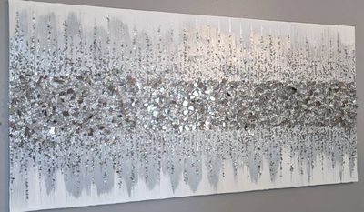 Primary image for Silver & White Glitter Glass Glam Wall Art Painting Home Decor Hanging