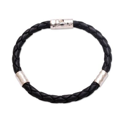 Alternate image for Leather and Sterling Silver Braided Bracelet from Bali Soulful Trio