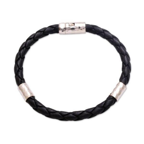 Alternate image for Leather and Sterling Silver Braided Bracelet from Bali Soulful Trio