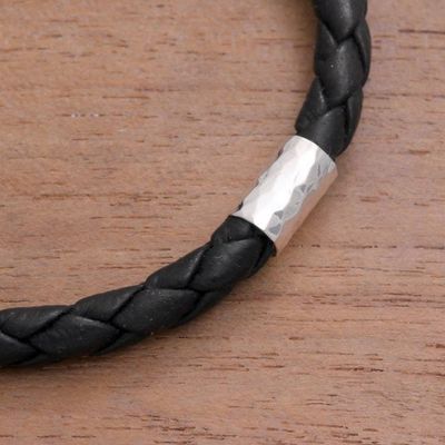 Alternate image for Leather and Sterling Silver Braided Bracelet from Bali Soulful Trio