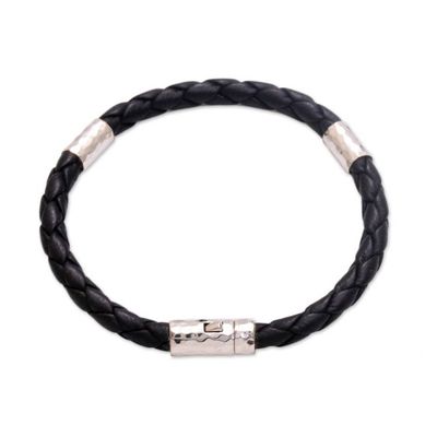 Alternate image for Leather and Sterling Silver Braided Bracelet from Bali Soulful Trio