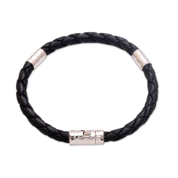 Alternate image for Leather and Sterling Silver Braided Bracelet from Bali Soulful Trio