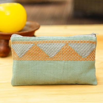 Main image for Woven Triangle-Patterned Aloe and Orange Cotton Coin Purse Aloe Orange