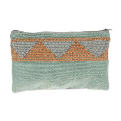 Alternate image for Woven Triangle-Patterned Aloe and Orange Cotton Coin Purse Aloe Orange