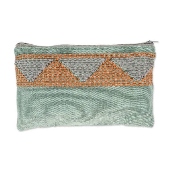 Alternate image for Woven Triangle-Patterned Aloe and Orange Cotton Coin Purse Aloe Orange