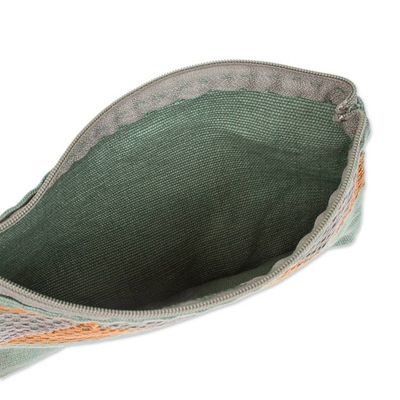 Alternate image for Woven Triangle-Patterned Aloe and Orange Cotton Coin Purse Aloe Orange