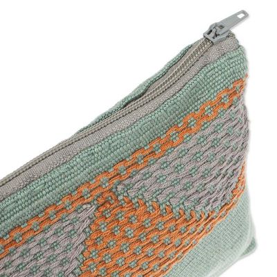 Alternate image for Woven Triangle-Patterned Aloe and Orange Cotton Coin Purse Aloe Orange